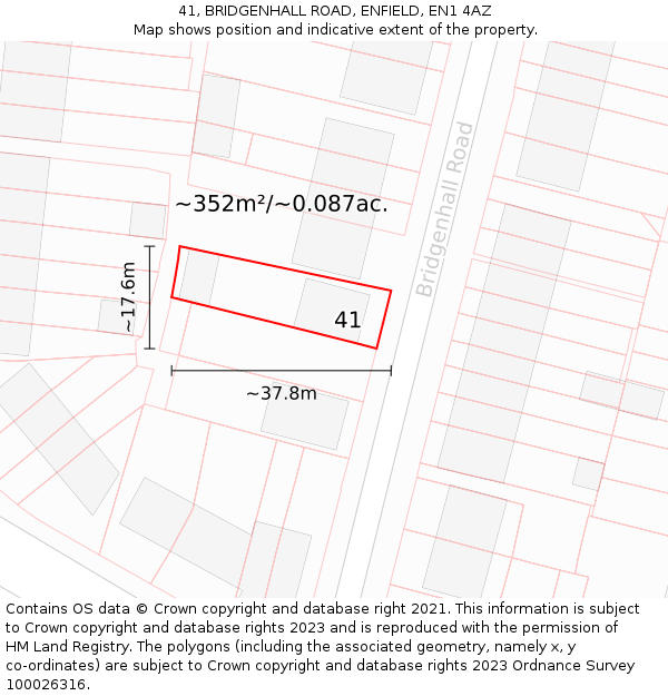 41, BRIDGENHALL ROAD, ENFIELD, EN1 4AZ: Plot and title map