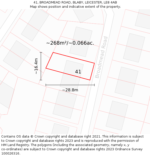 41, BROADMEAD ROAD, BLABY, LEICESTER, LE8 4AB: Plot and title map