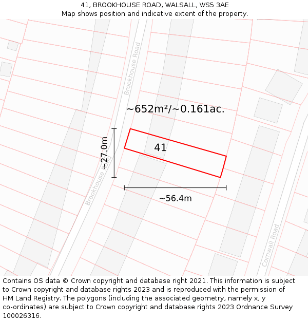 41, BROOKHOUSE ROAD, WALSALL, WS5 3AE: Plot and title map