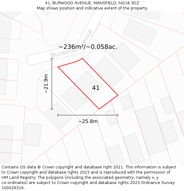 41, BURWOOD AVENUE, MANSFIELD, NG18 3DZ: Plot and title map