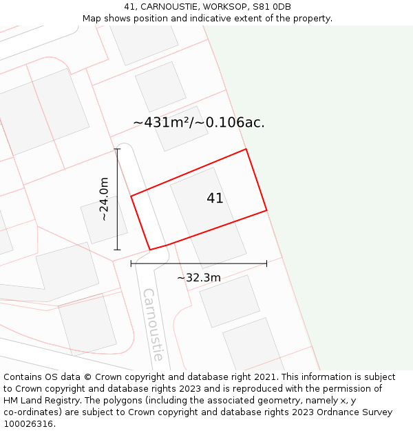 41, CARNOUSTIE, WORKSOP, S81 0DB: Plot and title map