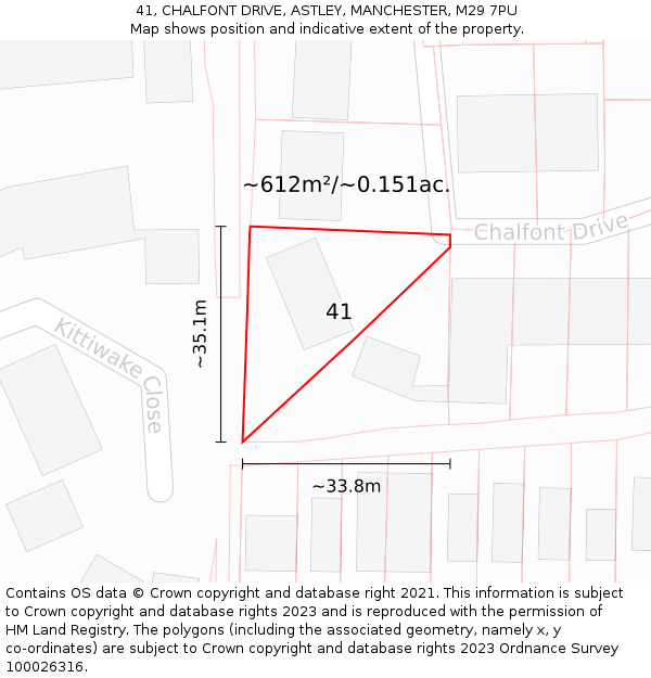 41, CHALFONT DRIVE, ASTLEY, MANCHESTER, M29 7PU: Plot and title map