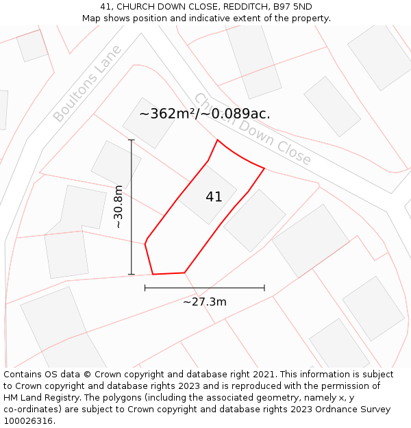 41, CHURCH DOWN CLOSE, REDDITCH, B97 5ND: Plot and title map