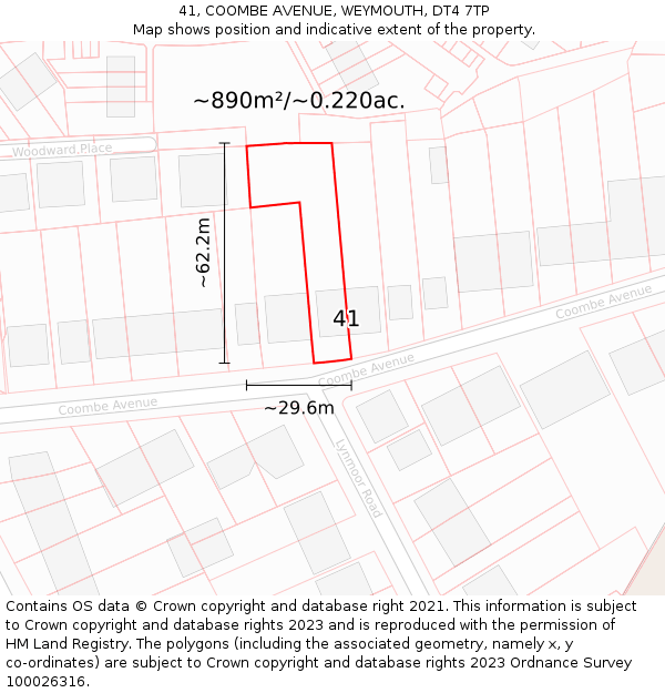 41, COOMBE AVENUE, WEYMOUTH, DT4 7TP: Plot and title map