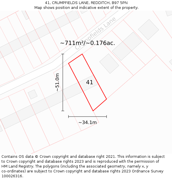 41, CRUMPFIELDS LANE, REDDITCH, B97 5PN: Plot and title map