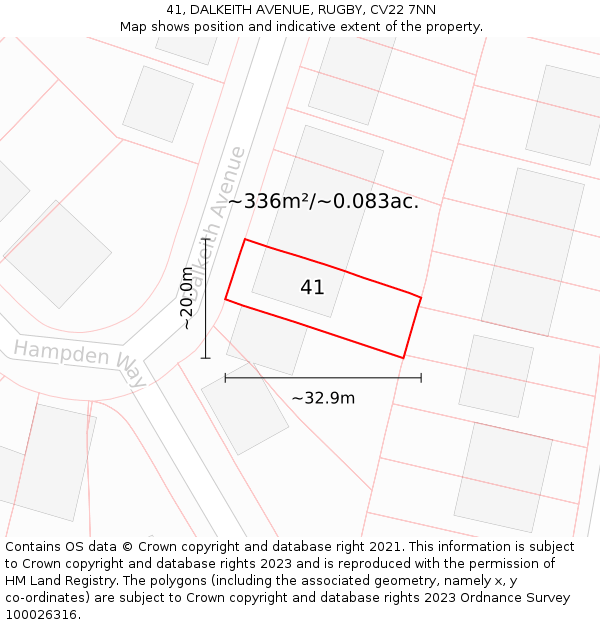 41, DALKEITH AVENUE, RUGBY, CV22 7NN: Plot and title map