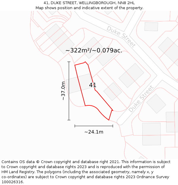 41, DUKE STREET, WELLINGBOROUGH, NN8 2HL: Plot and title map