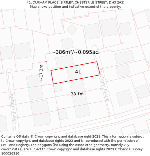 41, DURHAM PLACE, BIRTLEY, CHESTER LE STREET, DH3 2AZ: Plot and title map