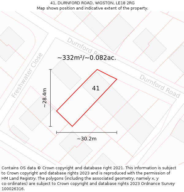 41, DURNFORD ROAD, WIGSTON, LE18 2RG: Plot and title map