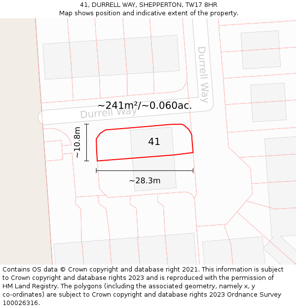 41, DURRELL WAY, SHEPPERTON, TW17 8HR: Plot and title map