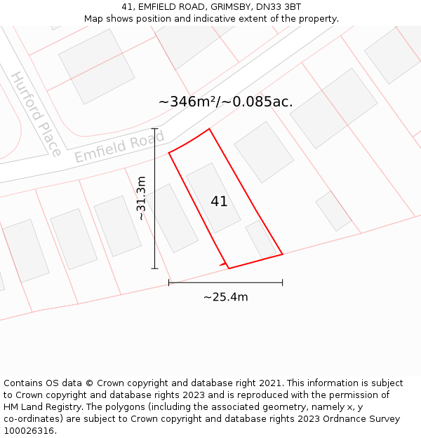 41, EMFIELD ROAD, GRIMSBY, DN33 3BT: Plot and title map