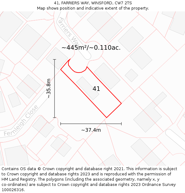 41, FARRIERS WAY, WINSFORD, CW7 2TS: Plot and title map