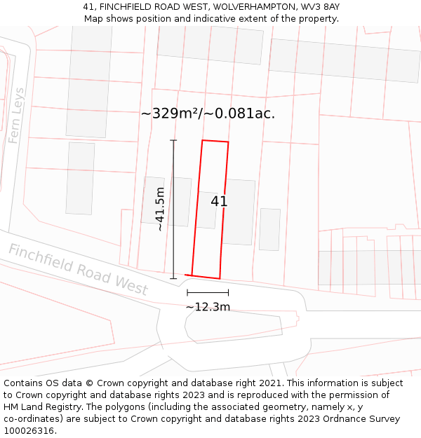 41, FINCHFIELD ROAD WEST, WOLVERHAMPTON, WV3 8AY: Plot and title map