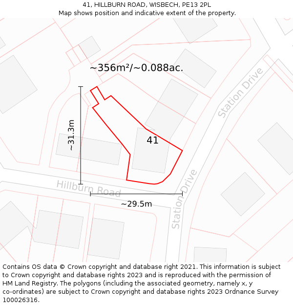 41, HILLBURN ROAD, WISBECH, PE13 2PL: Plot and title map