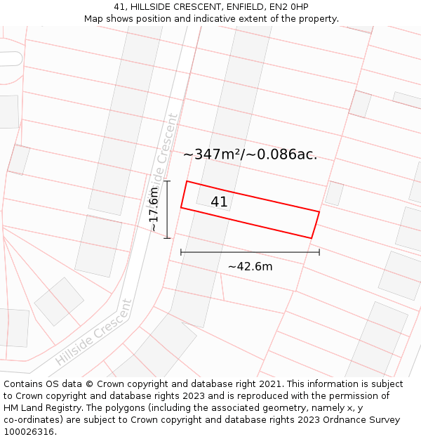 41, HILLSIDE CRESCENT, ENFIELD, EN2 0HP: Plot and title map