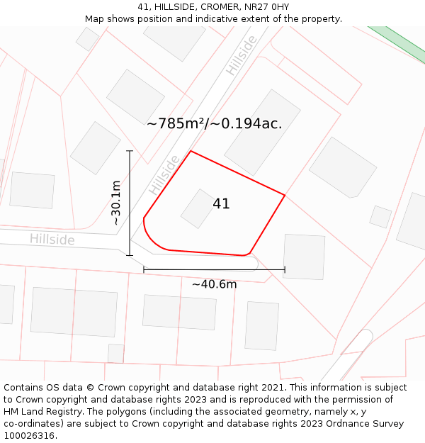 41, HILLSIDE, CROMER, NR27 0HY: Plot and title map