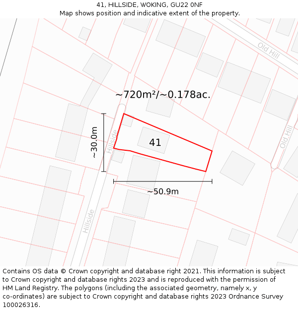 41, HILLSIDE, WOKING, GU22 0NF: Plot and title map