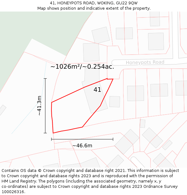 41, HONEYPOTS ROAD, WOKING, GU22 9QW: Plot and title map