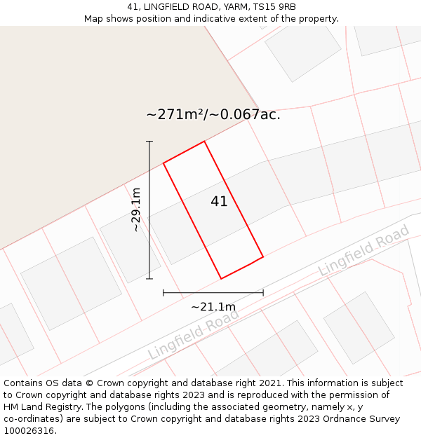 41, LINGFIELD ROAD, YARM, TS15 9RB: Plot and title map