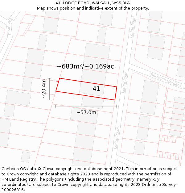 41, LODGE ROAD, WALSALL, WS5 3LA: Plot and title map