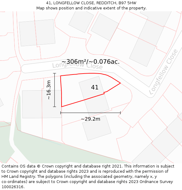 41, LONGFELLOW CLOSE, REDDITCH, B97 5HW: Plot and title map