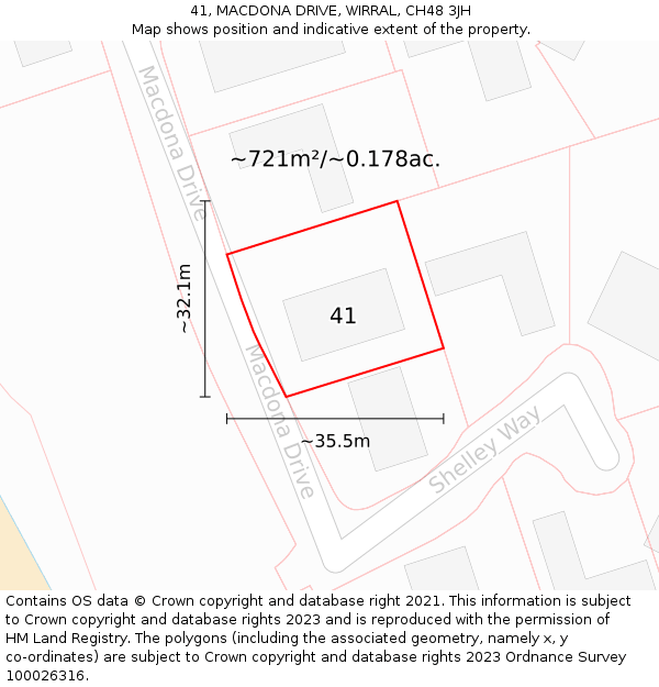 41, MACDONA DRIVE, WIRRAL, CH48 3JH: Plot and title map