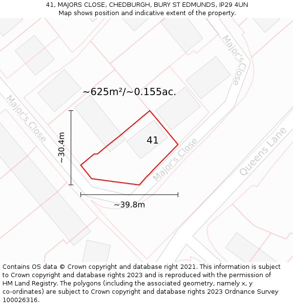 41, MAJORS CLOSE, CHEDBURGH, BURY ST EDMUNDS, IP29 4UN: Plot and title map