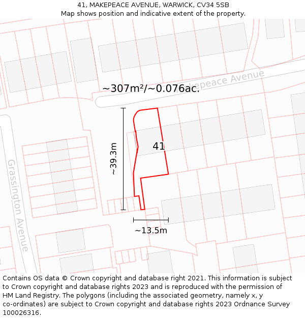 41, MAKEPEACE AVENUE, WARWICK, CV34 5SB: Plot and title map