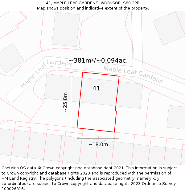 41, MAPLE LEAF GARDENS, WORKSOP, S80 2PR: Plot and title map