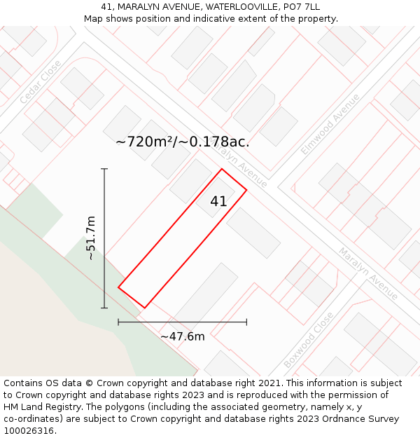 41, MARALYN AVENUE, WATERLOOVILLE, PO7 7LL: Plot and title map