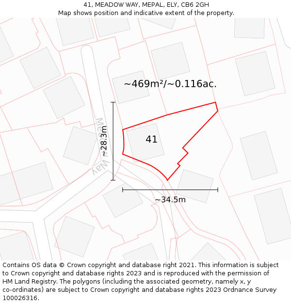 41, MEADOW WAY, MEPAL, ELY, CB6 2GH: Plot and title map