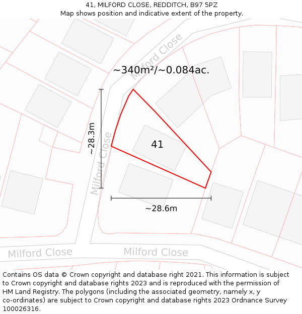 41, MILFORD CLOSE, REDDITCH, B97 5PZ: Plot and title map