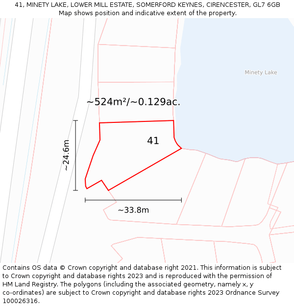 41, MINETY LAKE, LOWER MILL ESTATE, SOMERFORD KEYNES, CIRENCESTER, GL7 6GB: Plot and title map
