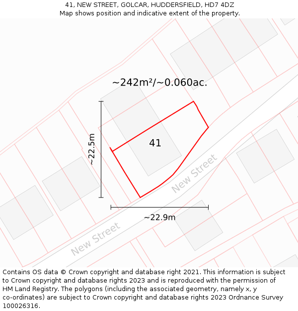 41, NEW STREET, GOLCAR, HUDDERSFIELD, HD7 4DZ: Plot and title map