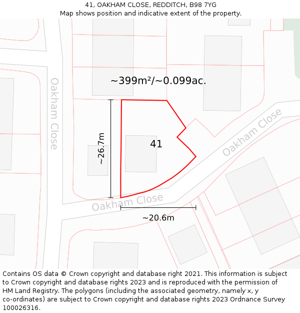 41, OAKHAM CLOSE, REDDITCH, B98 7YG: Plot and title map