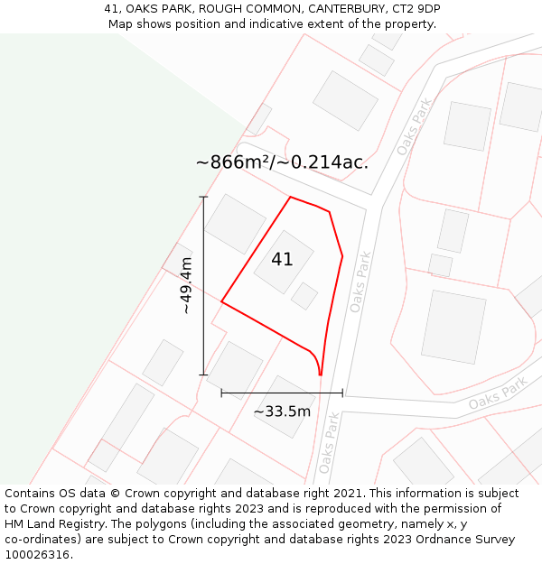 41, OAKS PARK, ROUGH COMMON, CANTERBURY, CT2 9DP: Plot and title map