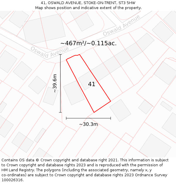 41, OSWALD AVENUE, STOKE-ON-TRENT, ST3 5HW: Plot and title map