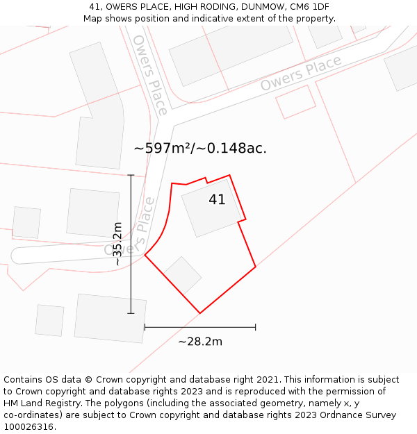 41, OWERS PLACE, HIGH RODING, DUNMOW, CM6 1DF: Plot and title map