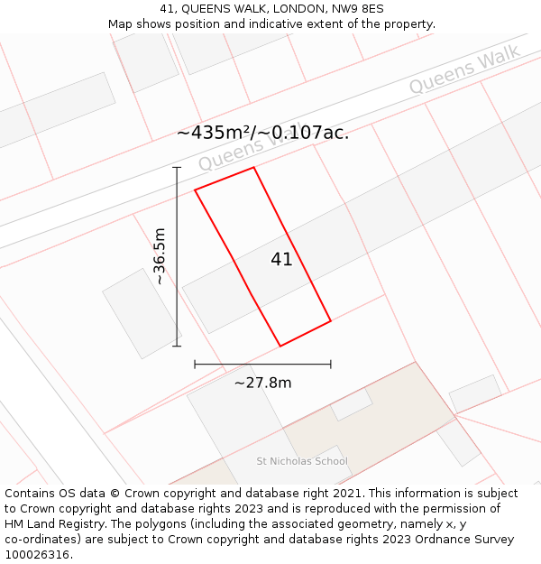 41, QUEENS WALK, LONDON, NW9 8ES: Plot and title map