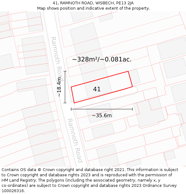 41, RAMNOTH ROAD, WISBECH, PE13 2JA: Plot and title map