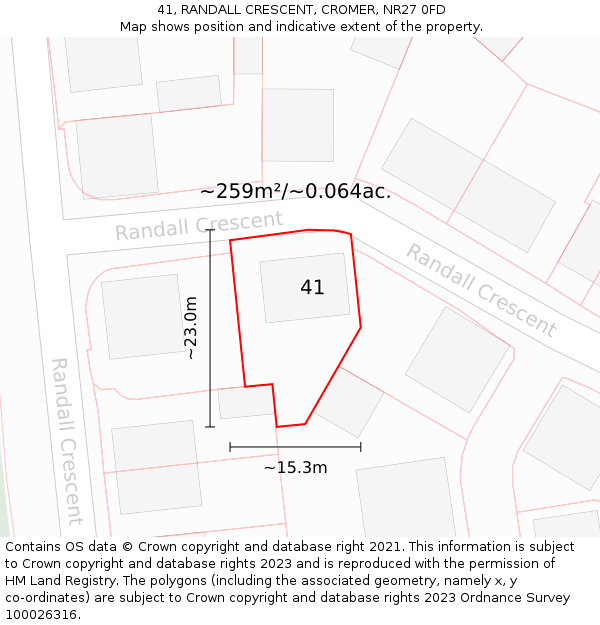 41, RANDALL CRESCENT, CROMER, NR27 0FD: Plot and title map