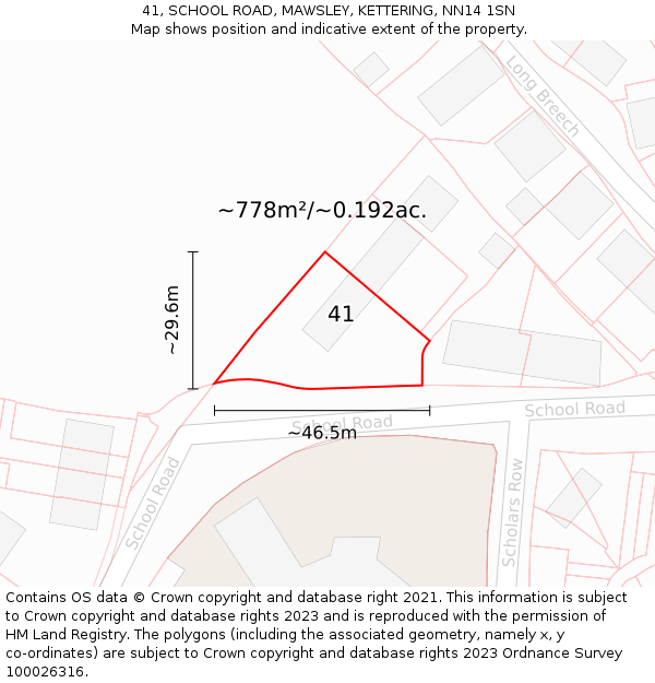 41, SCHOOL ROAD, MAWSLEY, KETTERING, NN14 1SN: Plot and title map
