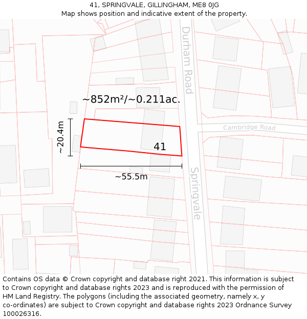 41, SPRINGVALE, GILLINGHAM, ME8 0JG: Plot and title map