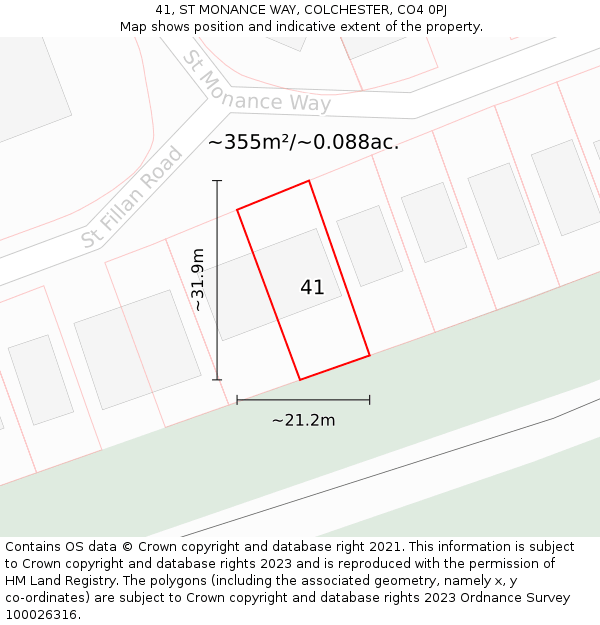 41, ST MONANCE WAY, COLCHESTER, CO4 0PJ: Plot and title map