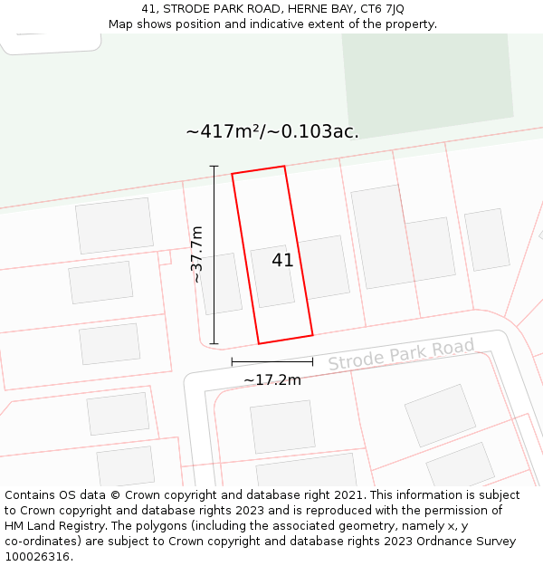 41, STRODE PARK ROAD, HERNE BAY, CT6 7JQ: Plot and title map