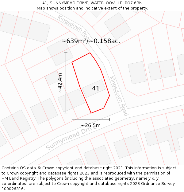 41, SUNNYMEAD DRIVE, WATERLOOVILLE, PO7 6BN: Plot and title map