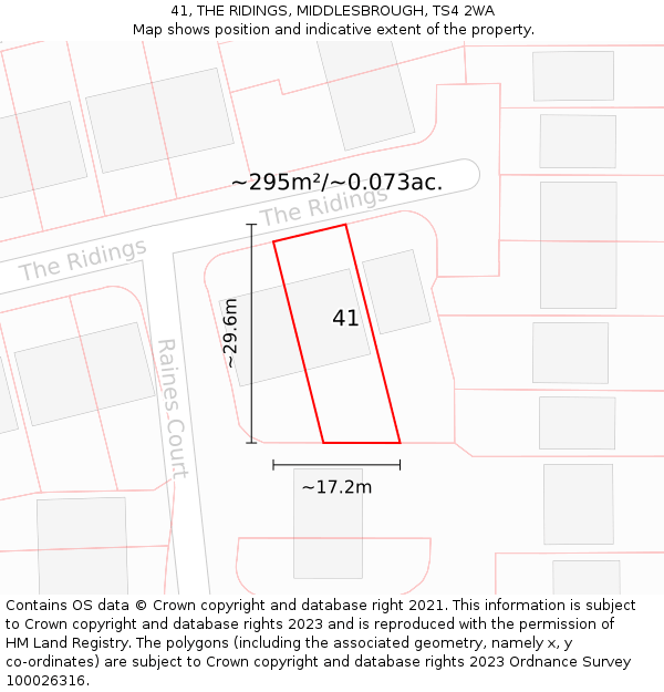 41, THE RIDINGS, MIDDLESBROUGH, TS4 2WA: Plot and title map