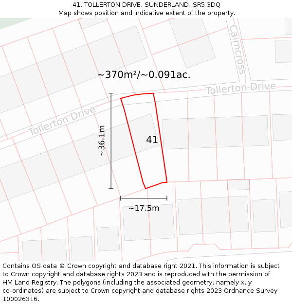 41, TOLLERTON DRIVE, SUNDERLAND, SR5 3DQ: Plot and title map