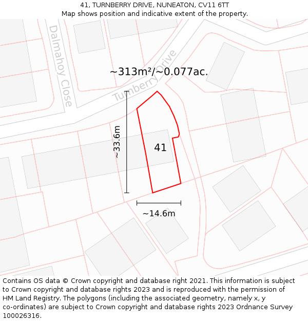 41, TURNBERRY DRIVE, NUNEATON, CV11 6TT: Plot and title map