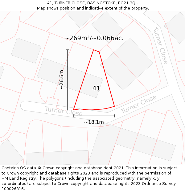 41, TURNER CLOSE, BASINGSTOKE, RG21 3QU: Plot and title map